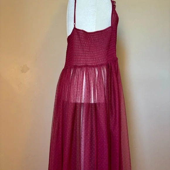 Free People Intimately Women's L Can't Stop Won't Stop Mesh Slip Dress Burgundy - Picture 6 of 12